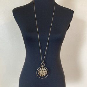 B & C Long Gold Tone Lotus Mandala Womens Necklace